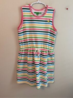 Masters Striped Sleeveless Kids Dress with Pink Trim